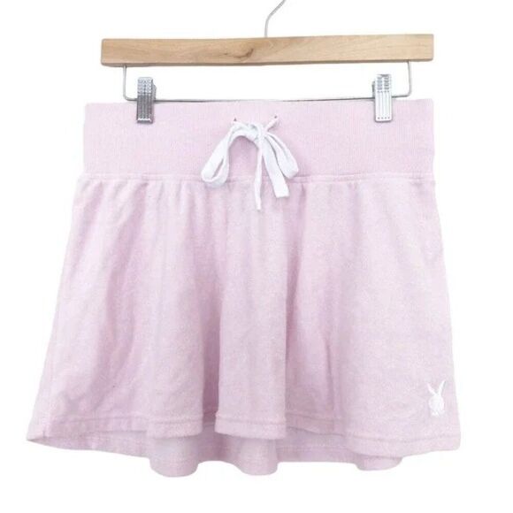 Playboy Pacsun Light Pink Terry cloth Skirt Drawstring y2k Stretch low Rise mini - Picture 1 of 8